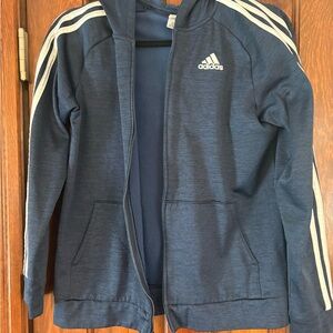 adidas Navy Blue Full-Zip Kids Hoodie with White Stripes
